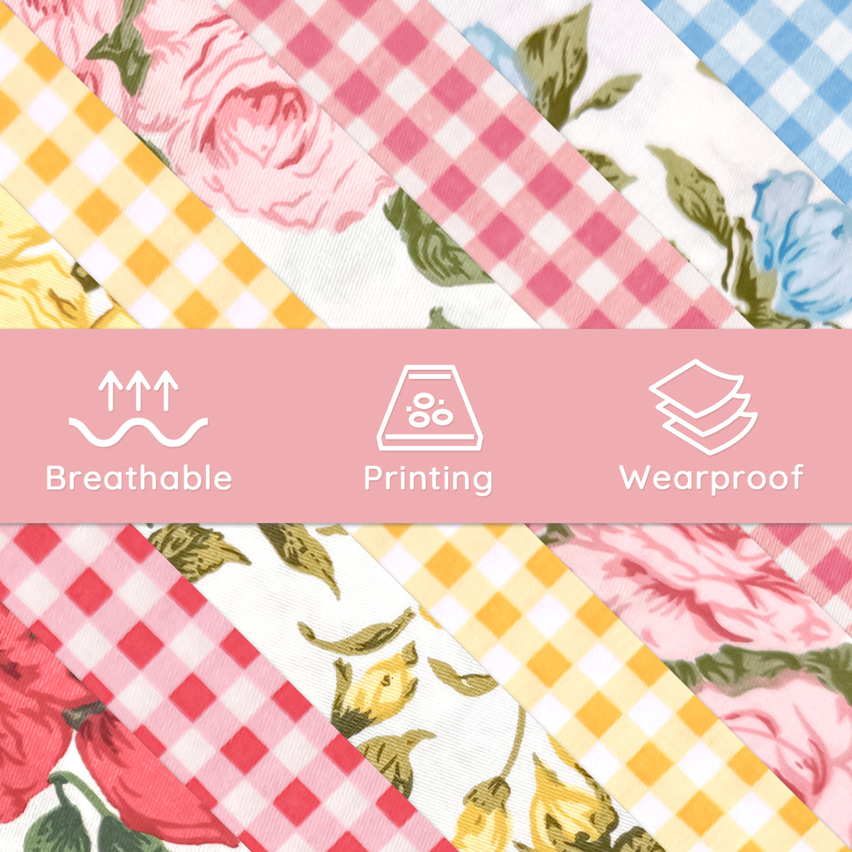 Aubliss 8pcs Fat Quarter Fabric Bundles -Rose Gingham-20' x 20'