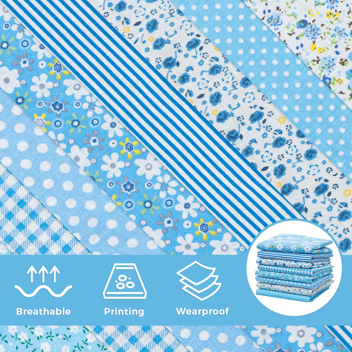 Aubliss 8pcs Fat Quarter Fabric Bundles -Blue-20' x 20'