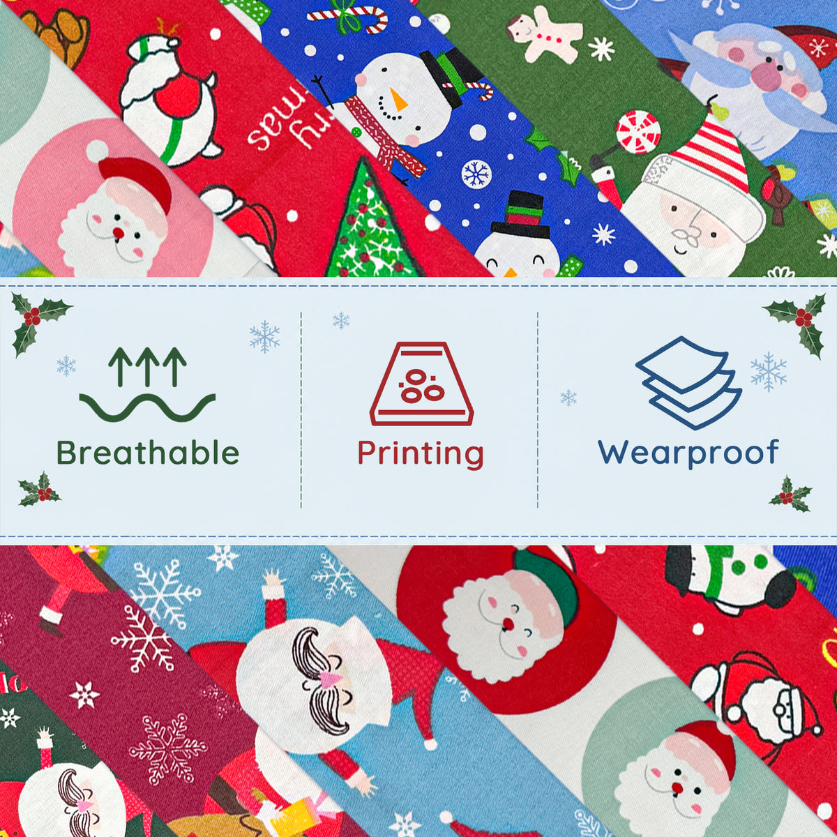 Aubliss 8pcs Fat Quarter Fabric Bundles -Christmas Santa & Snowman-20' x 20'