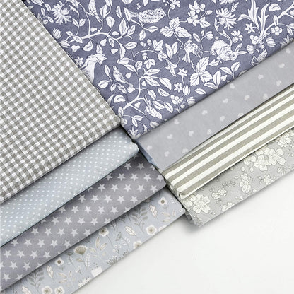 Aubliss 8pcs Fat Quarter Fabric Bundles -Grey Flower-20' x 20'